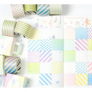 🌸 Washi tape bản to họa tiết đơn giản: sọc, gạch ngang, chấm bi, caro 💕✨ Bán lẻ từng cuộn