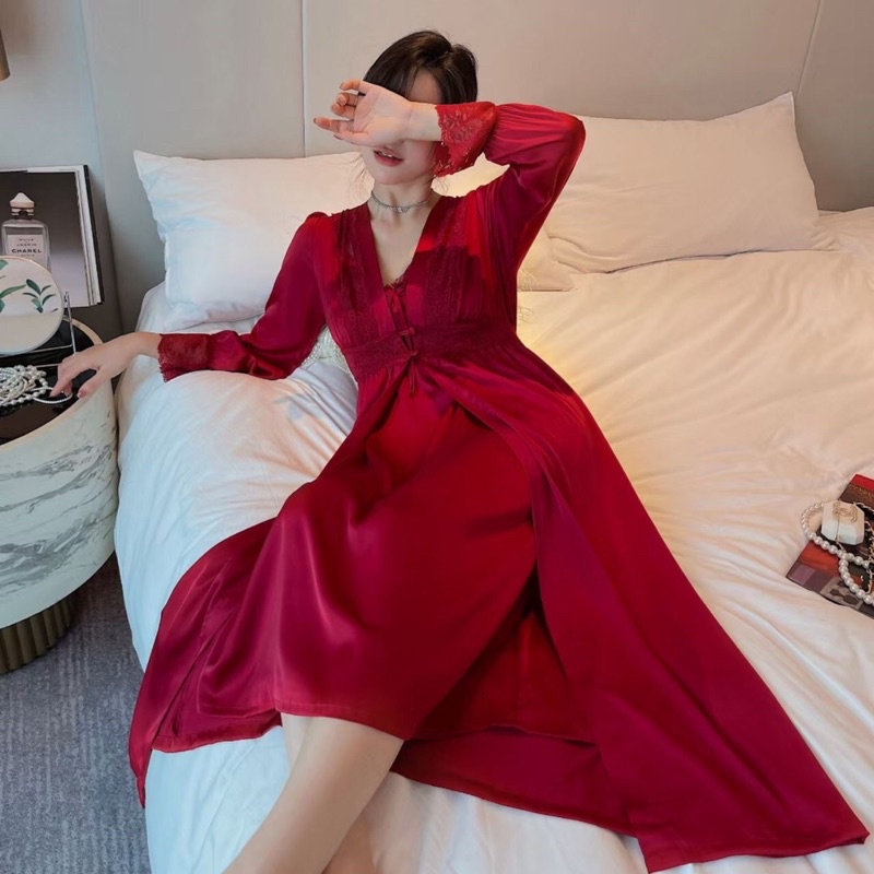 Sét váy ngủ có mút ngực kèm áo choàng sexy cao cấp Đầm mặc nhà gợi cảm quyến rũ