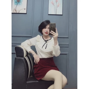 Set Áo Sơ Mi Nơ Cổ Mix Chân Váy