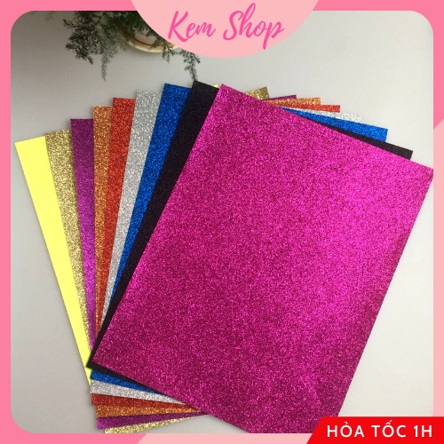 Set 5 tờ giấy xốp nhũ kim tuyến size A4 nhiều màu làm đồ thủ công handmade DIY - Kem Shop K100