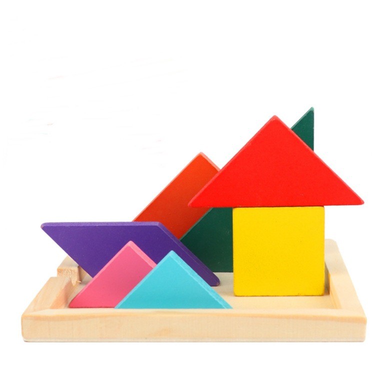 Đồ chơi xếp hình tangram loại dày dặn 1cm cho bé, đồ chơi gỗ an toàn