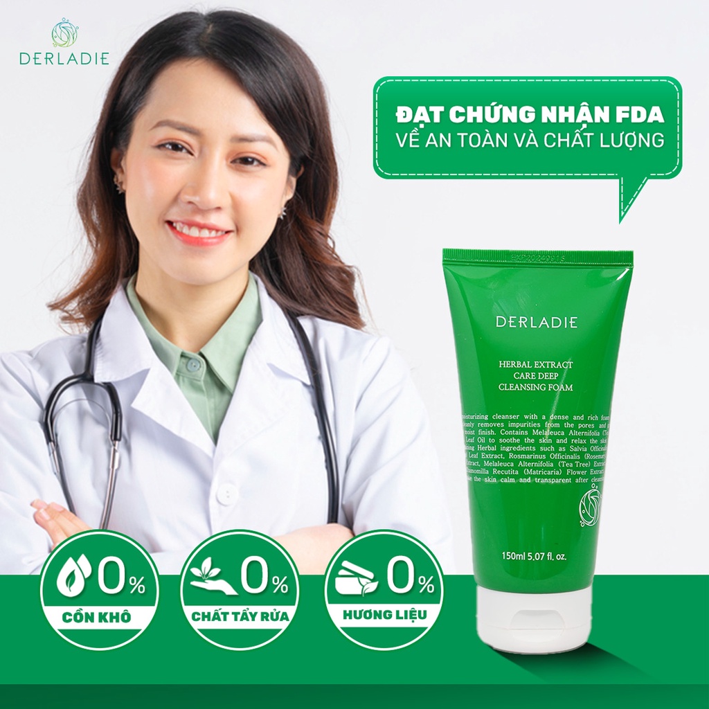 Ảnh Sữa Rửa Mặt Tràm Trà Sạch Sâu, Kiềm Dầu Derladie Herbal Extract Care Deep Cleansing Foam 4