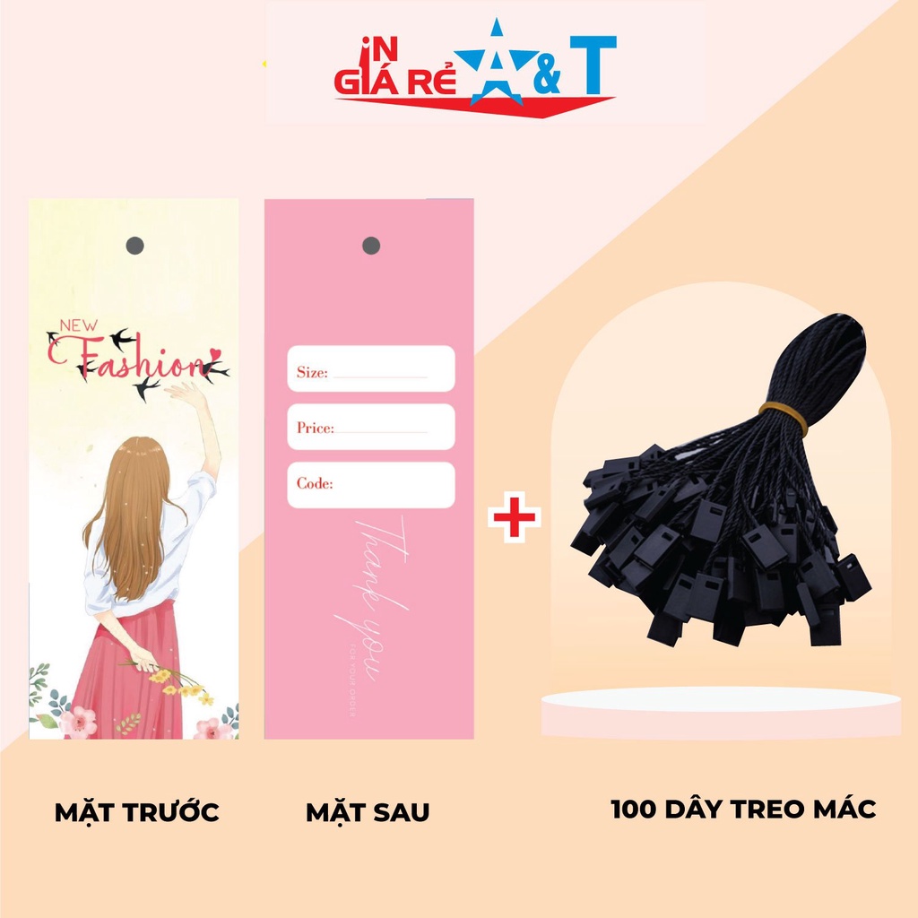 Mác quần áo combo 100 mác + 100 Dây Treo Thẻ Bài - Dây Dù Xâu Tag (Mác) Quần Áo