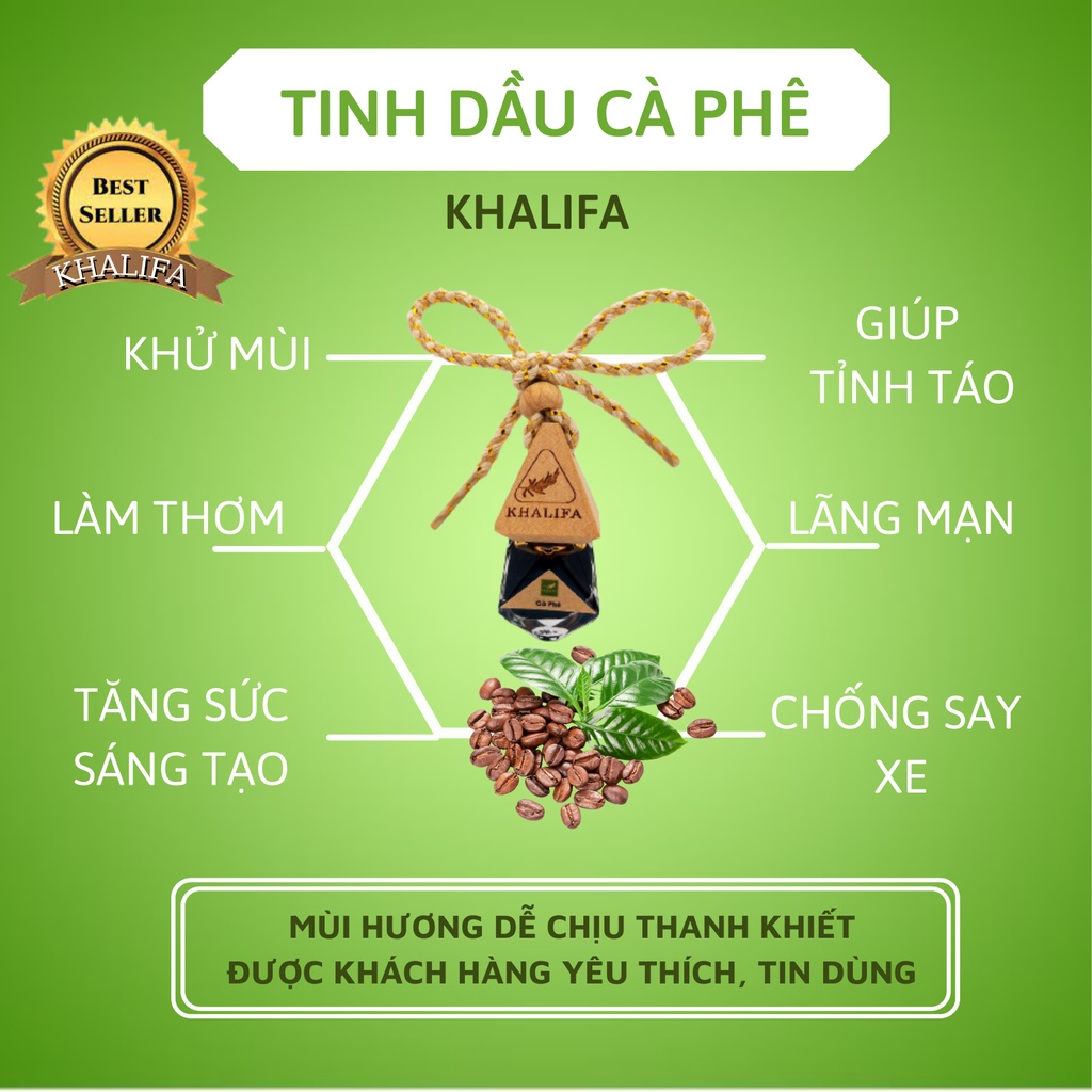 Tinh Dầu Cà Phê Khalifa 50ml Nguyên Chất Tốt Cho Da Giảm Stress Khử Mùi Chống Say Xe Hàng Chính Hãng