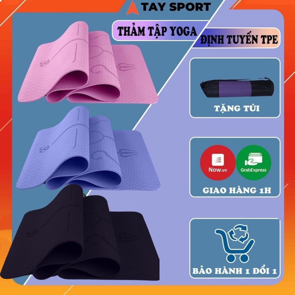 Thảm Tập YOGA Định Tuyến 8MM [ TẶNG TÚI ] Chuẩn TPE 2 Lớp Cao Cấp Chống Trượt và Bám Sàn Tốt [Có Bảo Hành]