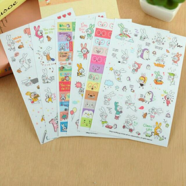 Stickers hình thỏ cute bộ 6tờ | Shopee Việt Nam
