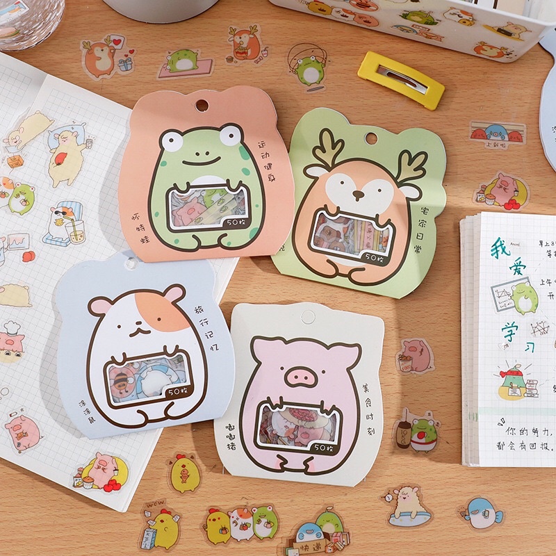 ????TÚI 50 STICKER ĐỘNG VẬT DỄ THƯƠNG TRANG TRÍ SỔ TAY BÌA SÁCH ...