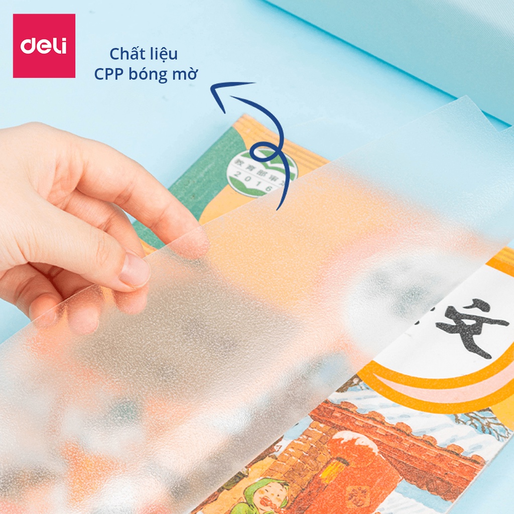 Decal bọc vở trong suốt Deli 10 chiếc chống nước chống bụi phù hợp với nhiều loại sách vở học sinh