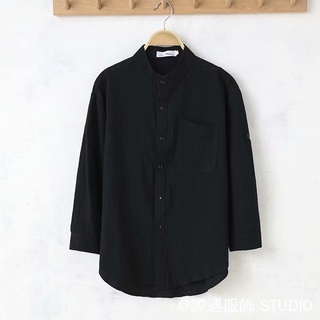 Thời Trang Trơn Phong Cách Cổ Điển Ba Phần Tư Tay Áo Sơ Mi Nam Vải Lanh Cotton Siêu Thoáng Khí Phong Cách Hồng Kông Bông Tai Kẹp Phong Cách Hợp Thời Trang Preppy Áo Sơ Mi Tay Ba Phần Tư Nhật Bản Áo Sơ Mi Cổ Henry