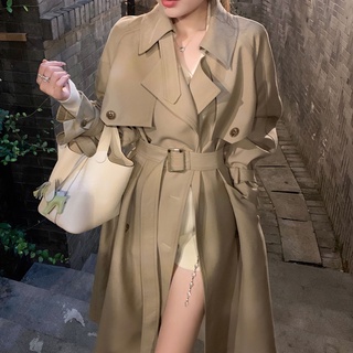 Áo Khoác Kaki Cao Cấp Cổ Đứng Dáng Dài Thắt Dây Eo Phong Cách Retro Anh Quốc 2022