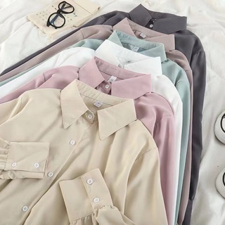 Thời Trang Hàn Quốc Nữ Tính Khí Dài Tay Rời Màu Trơn Áo Sơ Mi Phù Hợp Với Áo Baju Baju Wanita Lengan Panjang