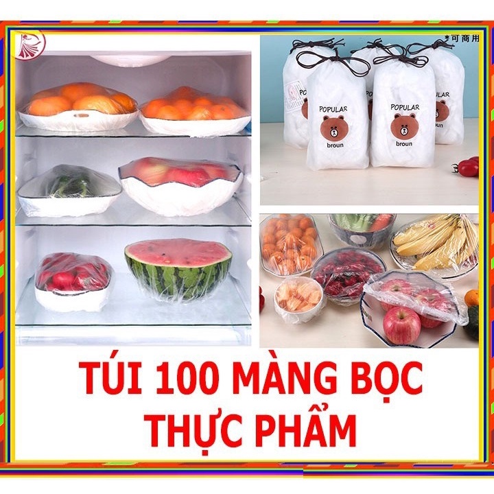 Set 100 túi bọc thực phẩm bo chun kèm túi có thể tái sử dụng