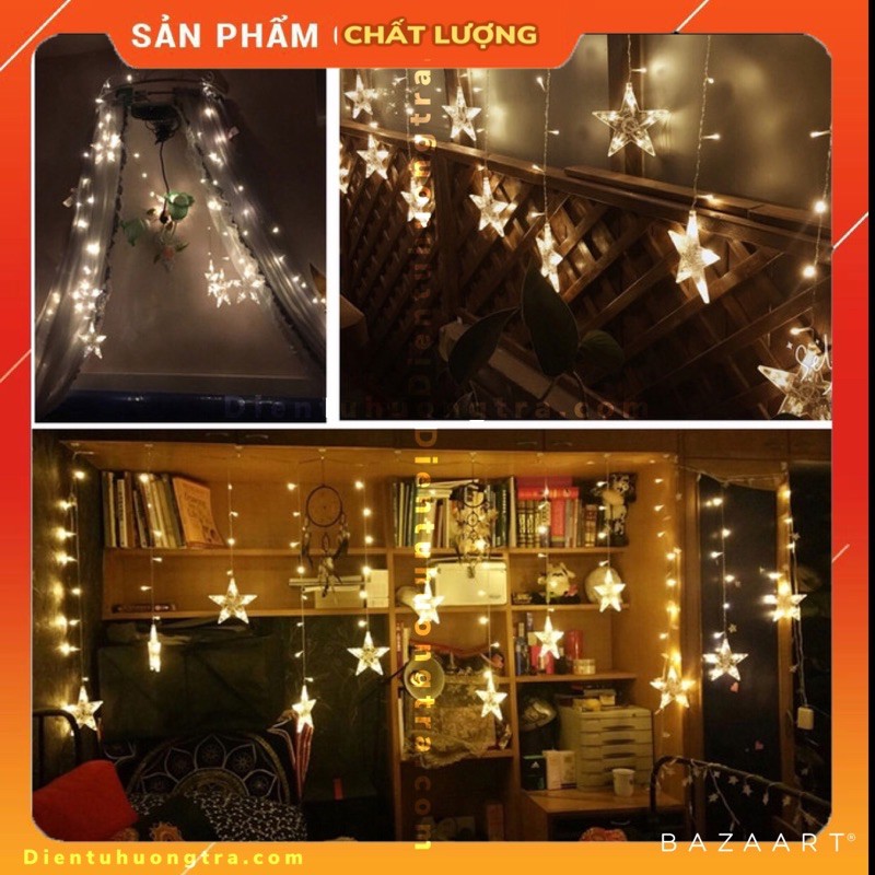 Bộ Màn Đèn LED Chớp 12 Ngôi Sao Đơn Sắc Trang Trí Nhà Cửa, Quán Cà Phê, Tiệc.