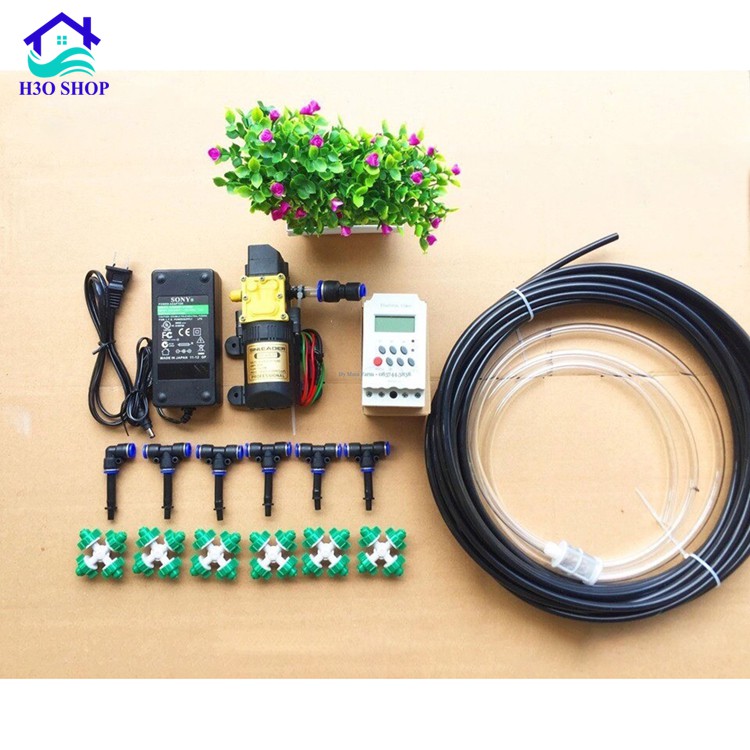 Bộ Tưới Phun Sương Tự Động Hẹn Giờ Cho Vườn Lan, Bộ 6 Béc 4 Cửa - Tặng Chiết Áp