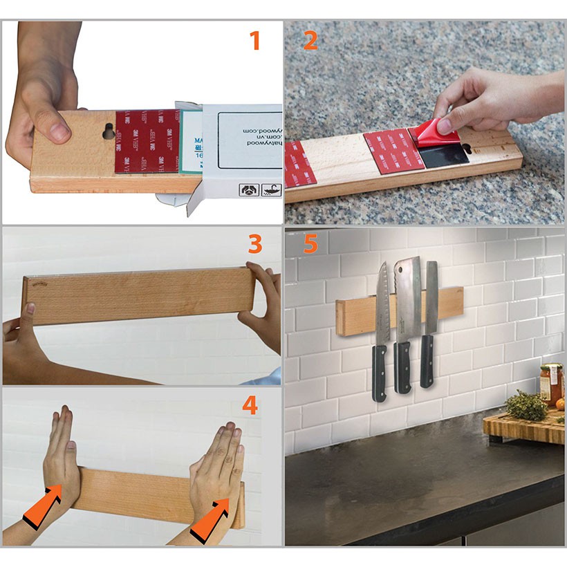 Giá treo dao nam châm treo tường không cần vít với băng keo 2 mặt cường lực 3M, giá dắt dao Nhatvywood MKS400B