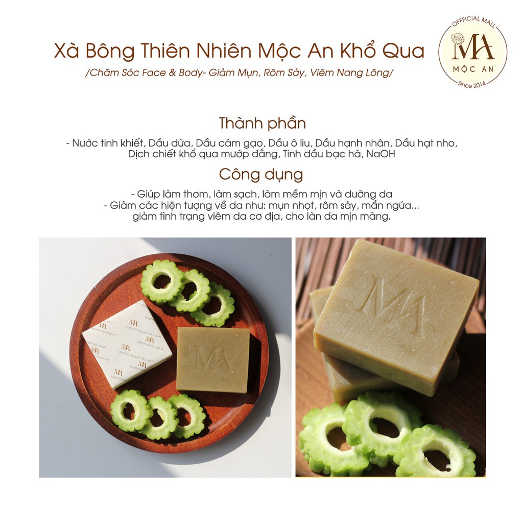 Mô tả Xà Bông Thiên Nhiên Mộc An Khổ Qua Chăm Sóc Face & Body- Giảm Mụn, Rôm Sảy Handmade 100g - 5