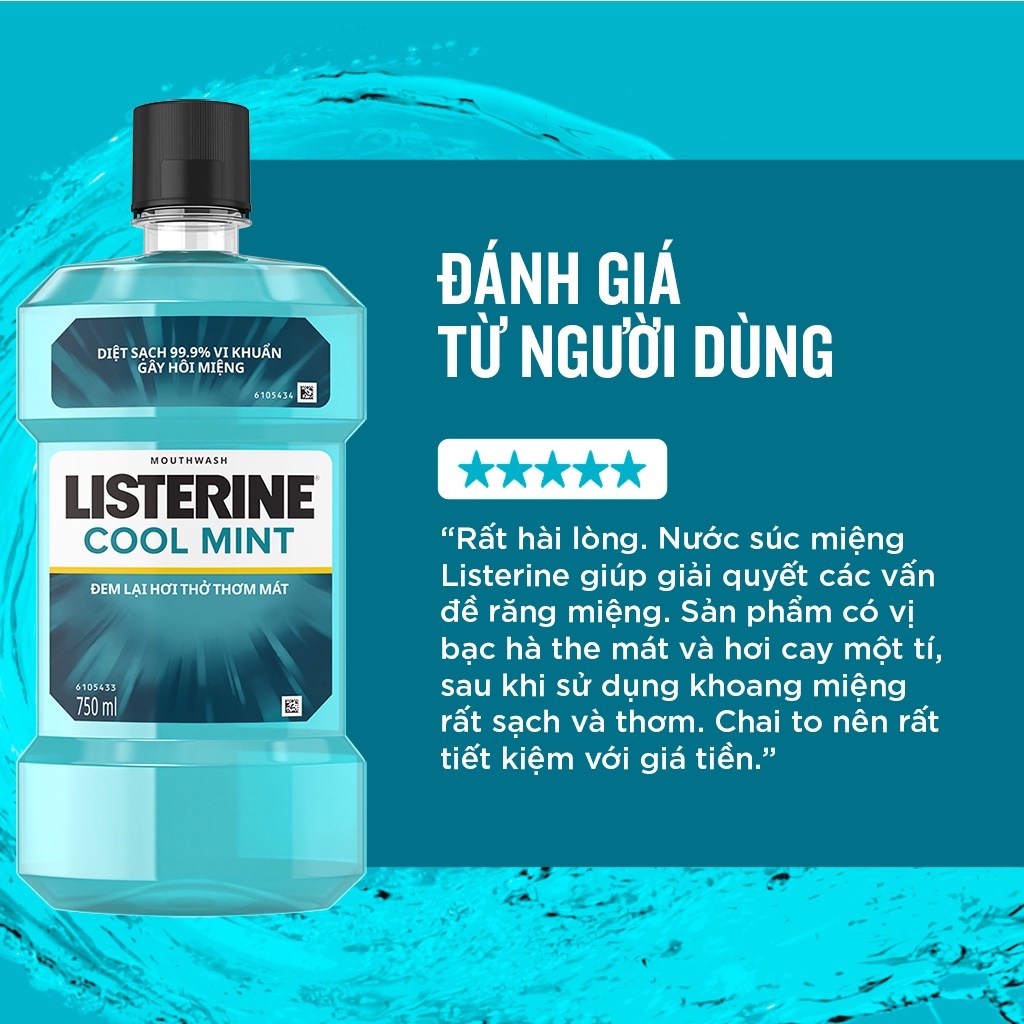 Ảnh Bộ 2 chai nước súc miệng Listerine Cool Mint diệt khuẩn giữ hơi thở thơm mát 750ml/chai 3