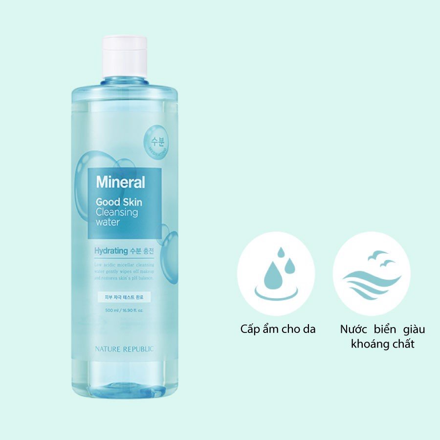 Nước tẩy trang Good Skin Ampoule Cleansing Water 500ml đủ các mùi Tea Trea , Natural , AHA của Nature Repulic