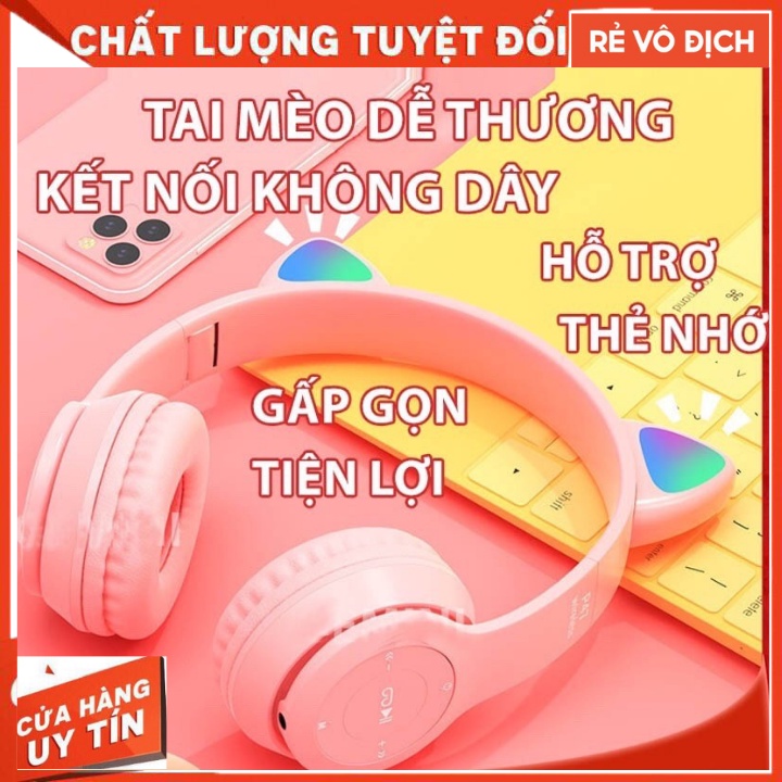 Tai Nghe Mèo P47M. Mz47 Bluetooth Chụp Tai , Headphone P47m Dễ Thương Có Mic,Âm Bass Mạnh Mẽ Dung Lượng Pin Trâu - ảnh 9