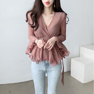 Áo Sơ Mi chiffon Tay Dài Dáng Ôm Phong Cách Hàn Quốc baju baju wanita Lenan panjang
