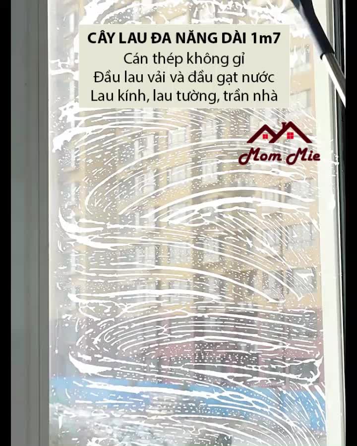 [Cải tiến] Cây lau kính đầu lau đàn hồi, cán inox dài bền chắc, cây lau ...