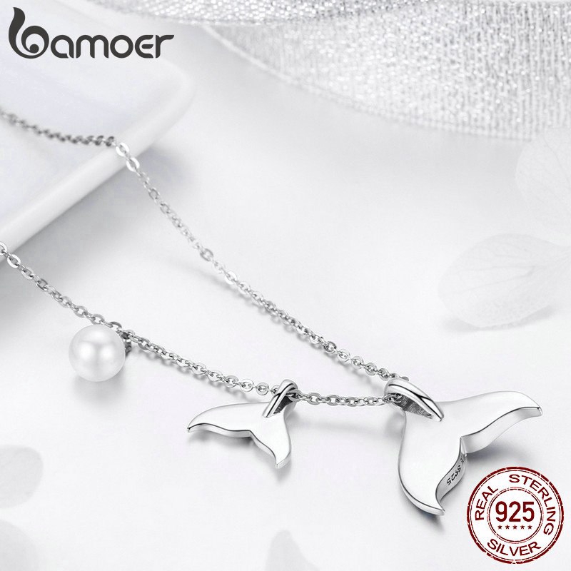 Dây chuyền BAMOER bạc 925 hình đuôi tiên cá đính ngọc trai chính hãng cho nữ