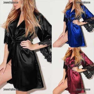 Áo choàng ngủ kimono vải lụa satin thời trang quyến rũ dành cho nữ