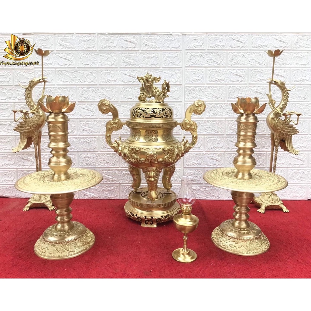 [ HÀNG CHUẨN] Đỉnh Đồng Lư Đồng Đốt Trầm Hương Cao 40cm Song Long Đồng Vàng Catut Nguyên Chất Đồ Đồng Đại Bái