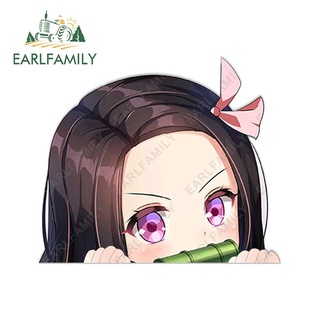 EARLFAMILY 13cm x 11.1cm Cho Demon Slayer Nezuko Peek Ngộ nghĩnh Dán Xe Máy Decal Tủ Lạnh Windows Chống Thấm Nước Trang Trí