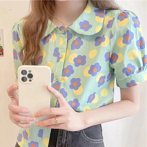Áo Sơ Mi Ngắn Tay Cổ Bẻ In Họa Tiết Hoa Phong Cách Cổ Điển Thời Trang Dành Cho Nữ