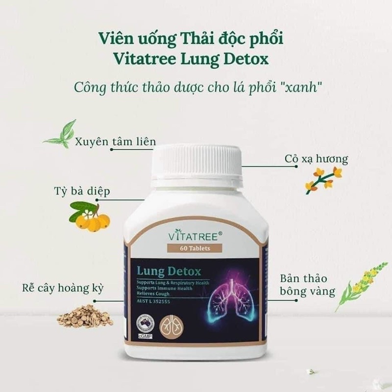 [Mẫu mới + Date 2028] Viên uống Bổ phổi, thải độc phổi Vitatree lung detox 60 viên của Úc
