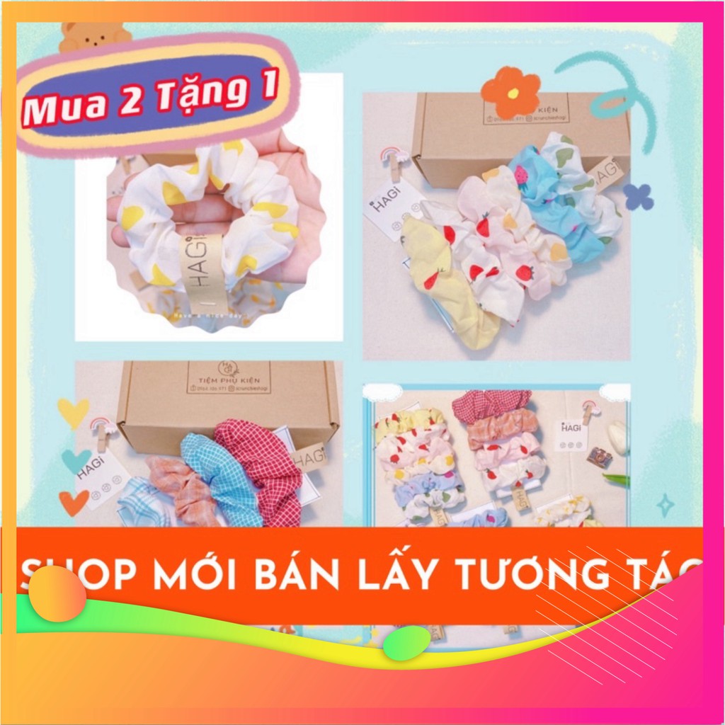 Dây buộc tóc vải Scrunchies Kiểu mới trái cây, caro, hoa nhiều màu Hình Shop Tự Chụp hoang123