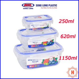 Song Long Plastic Bộ 3 hộp 4 khóa 2508 đựng bảo quản thực phẩm 1150ml, 620ml, 250ml nhựa cao cấp