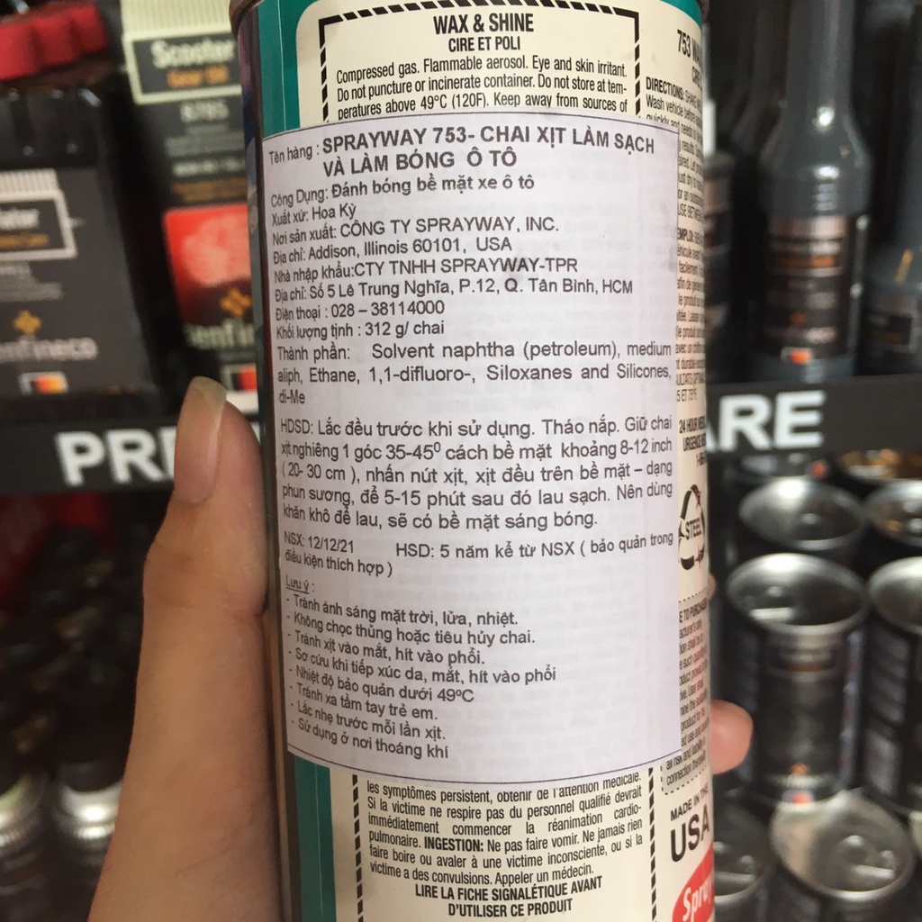 Chai Xịt Làm Sạch Và Đánh Bóng Sơn Xe Ô Tô Từ Mỹ Sprayway Wax & Shine 753 - 312g chamsocxestore