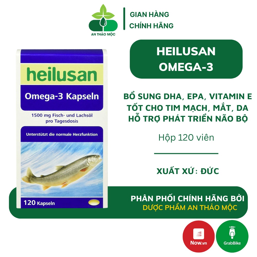 Viên uống Heilusan Omega 3 Kapseln bổ sung vitamin hỗ trợ phát triển tim mạch não bộ tốt cho da mắt hộp 120 viên
