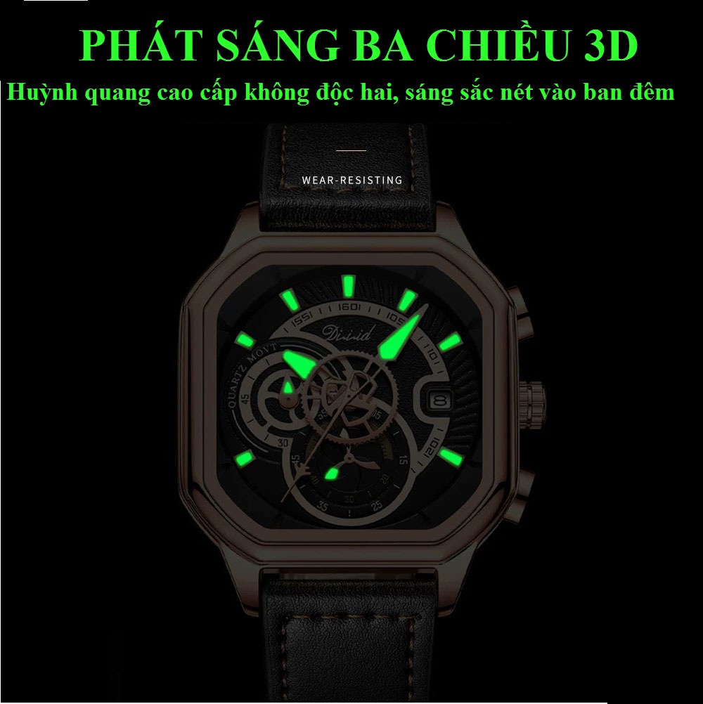 Mô tả Đồng hồ nam kiểu dáng thể thao DIZIZID chính hãng dây da có lịch ngày - Thiết kế hiện đại và cá tính DZS89 - 3
