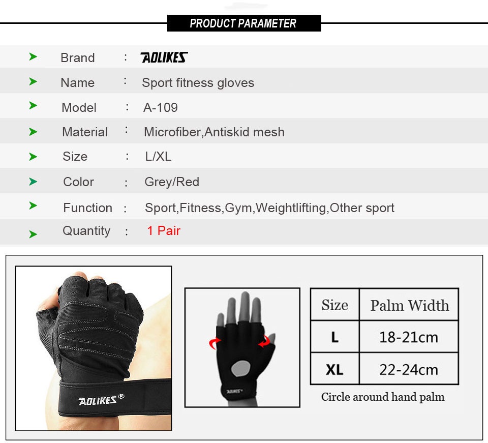 Mô tả Găng Tay Tập Gym AL109 A109 Tập Thể Hình Tập Thể Thao Tập Yoga Cao Cấp - Chính Hãng Aolikes - 1