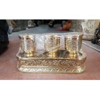Kỷ Thờ Rượu/ Nước 3 Chén bằng Đồng Vàng