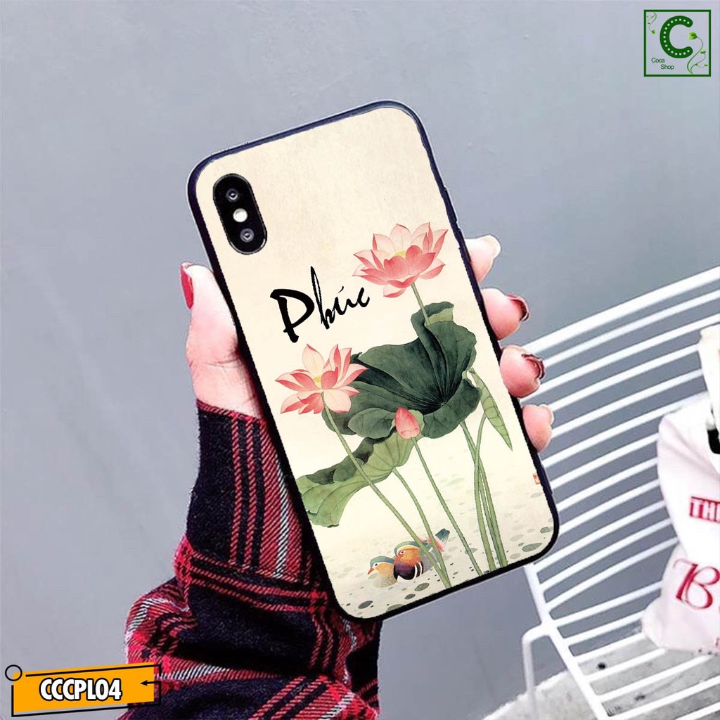 Ốp lưng iphone mặt kính in hình cực đẹp siêu bền - Chữ Phúc hoa sen - 6/6plus/6s/6splus/7/7plus/8/8plus/x/.....
