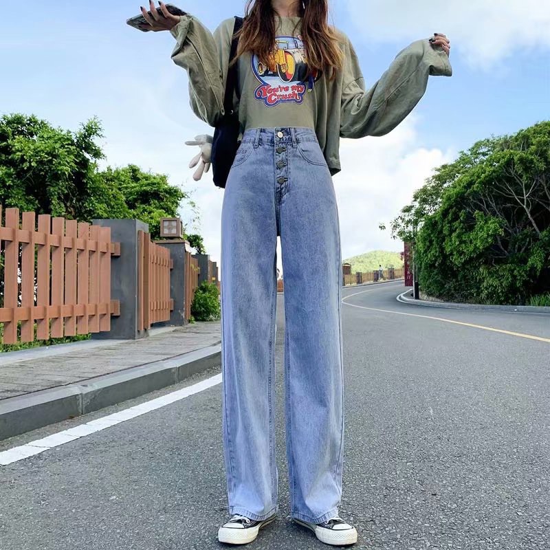 Ảnh Quần Jeans Dài Lưng Cao Ống Rộng Thời Trang Hàn Cho Nữ 3