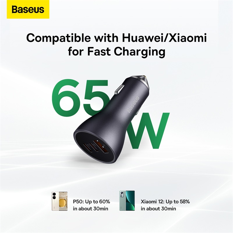 Ảnh Tẩu sạc nhanh Baseus 65W / 60W 3.0 trên xe hơi thích hợp cho iPhone 13 Pro Max Xiaomi 3