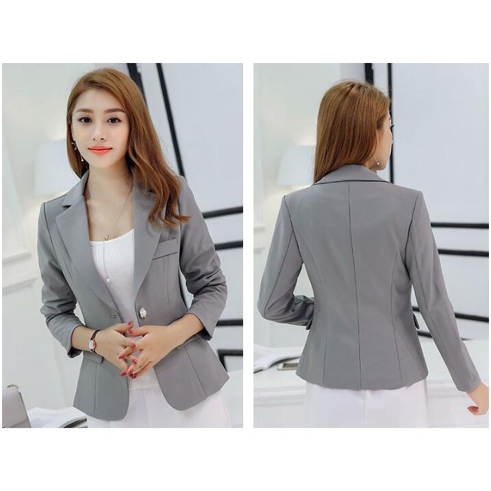 Thời Trang Nữ Dài Tay Áo Khoác Ngoài Nữ Công Sở Nữ OL Làm Việc Chắc Chắn Áo Blazer Đen Phù Hợp Với