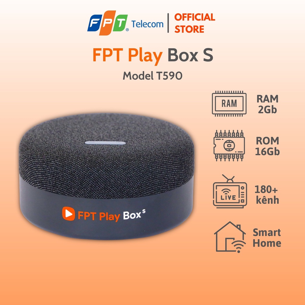 FPT Play Box S 2021 - Model T590 - TV Box Tích Hợp Loa Thông Minh - RAM 2Gb ROM 16Gb - AndroidTV 10