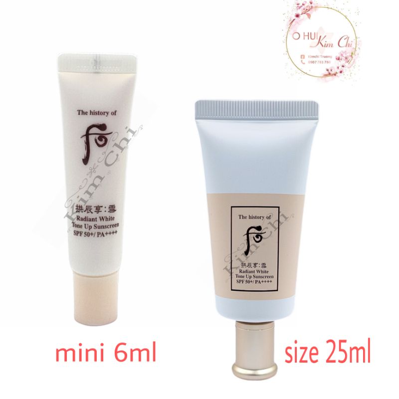 Tuýp 6ml ] Kem chống nắng dưỡng trắng nâng tone tức thì WHOO RADIANT WHITE TONE UP SUNSCREEN SPF50+/ PA++++