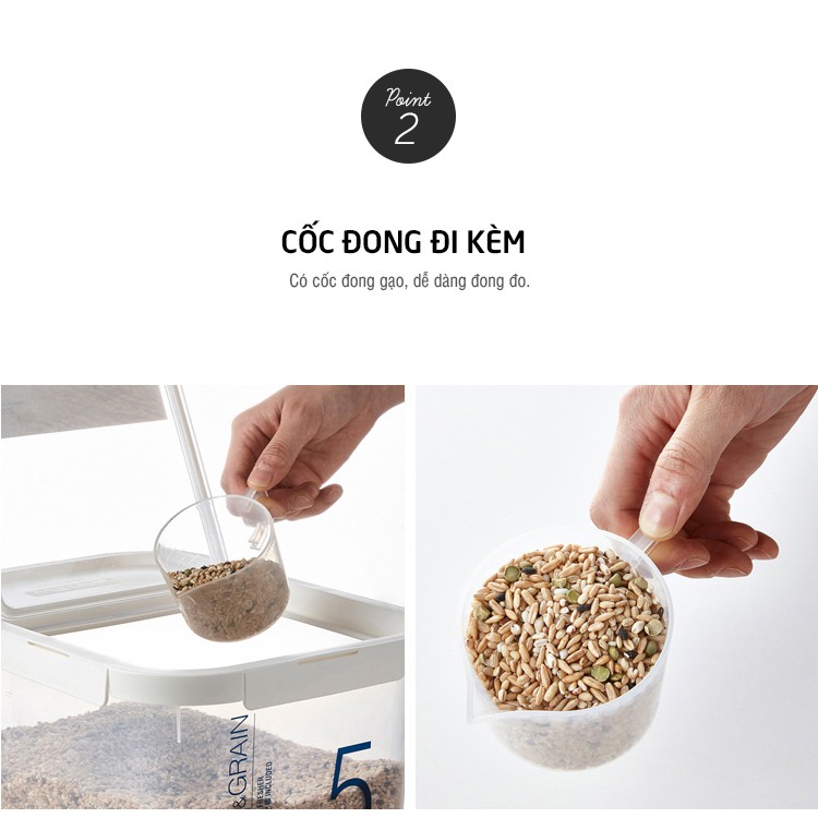 Thùng Gạo Hàn Quốc Có Hút Ẩm, Cốc Đong, Vạch Đo Tiện lợi LocknLock HPL560 5KG HPL561 10KG - K-MALL