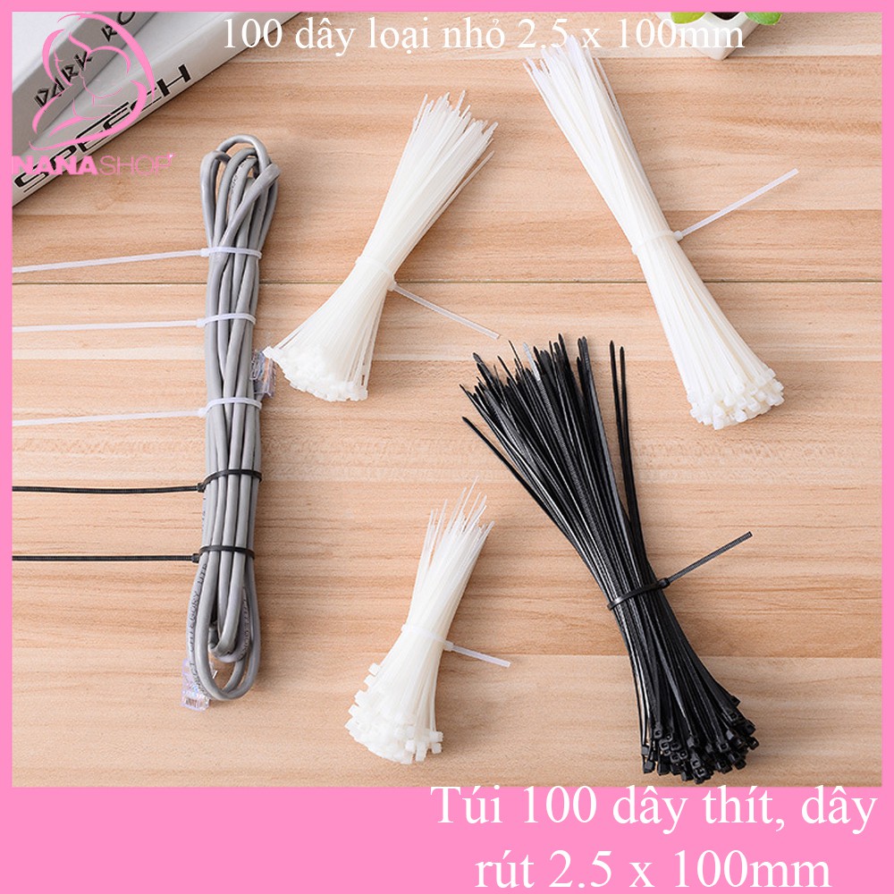 Túi 100 dây thít, dây rút, lạt buộc loại nhỏ 2.5 x 100mm đa dụng ...
