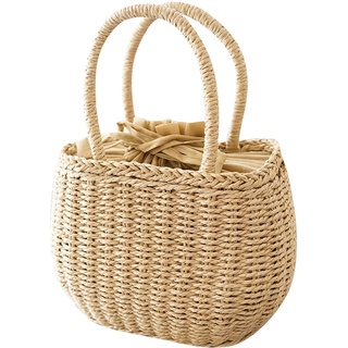 Túi cói cầm tay đi biển đáy bầu - phong cách vintage