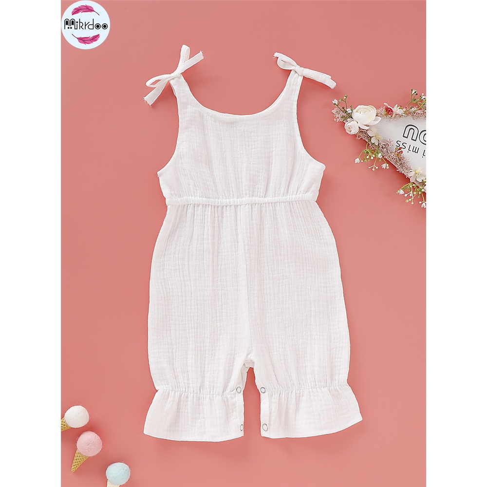 Áo liền quần MIKRDOO bằng cotton lanh màu trắng thời trang mùa hè dành cho bé gái