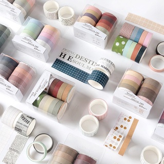 Set 10 cuộn băng keo dán trang trí washi DIY nhiều mẫu tùy chọn dành cho sổ tay nhật ký