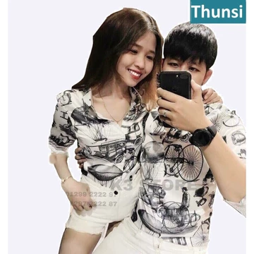 ÁoSơ Mi áo sơ mi nam AÓ SOMI NAM Aó Nam NỮ Sơ Mi Cặp Đôi Nam Họa Tiết Xe Đạp Vuajeans AWZ
